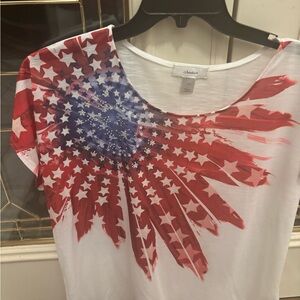 CJ Banks Red and White Patterned Top